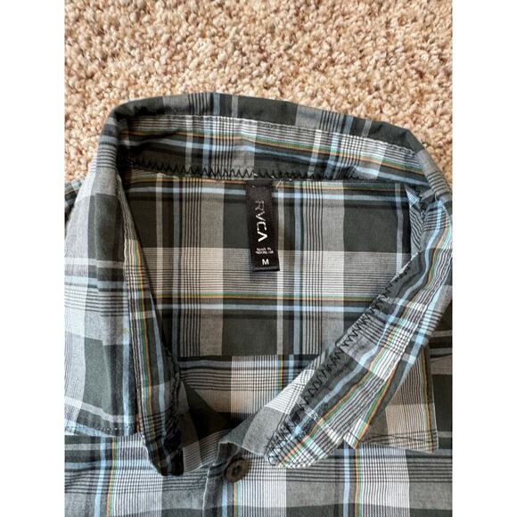 RVCA Button Down short sleeve Shirt, Blue, size, Medium, Slim Fit, Cotton Blend - Picture 3 of 12